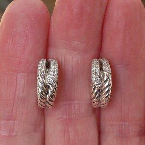 Retired David Yurman Labyrinth Diamond Hoop Earrings - 14K/925 - DY Backs